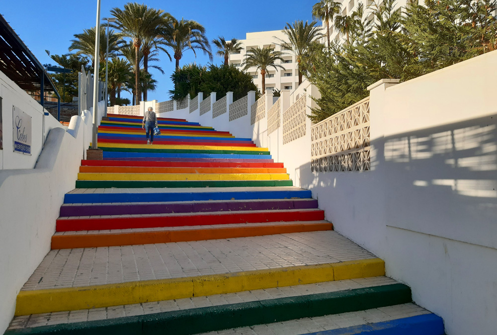 colorful stairs at Torrecilla beach, Nerja colorful stairs at Torrecilla beach, Nerja