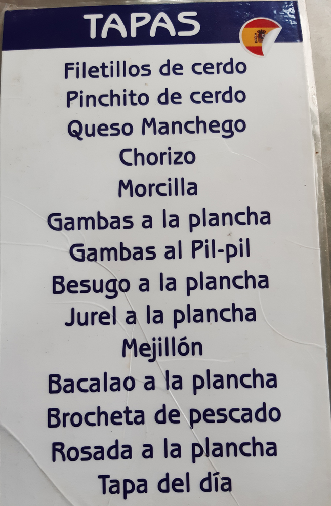 La Puntilla tapa menu