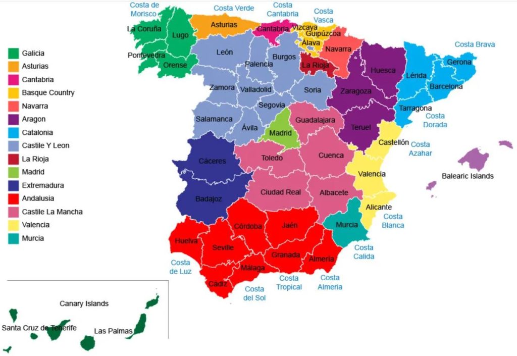 La G Ographie Politique De L Espagne Mapping Spain   Communities Of Spain 1024x705 